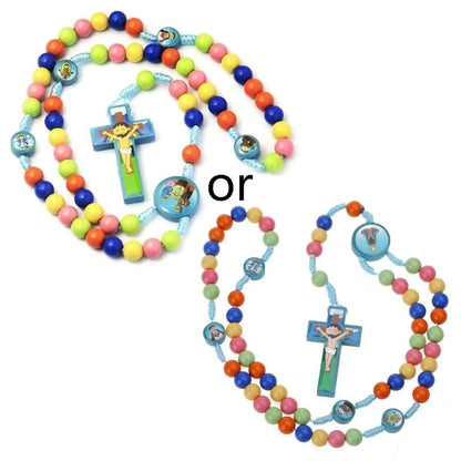 Chapelet Collier Enfant Jésus Cartoon – Pendentif Croix Catholique en Perles Colorées