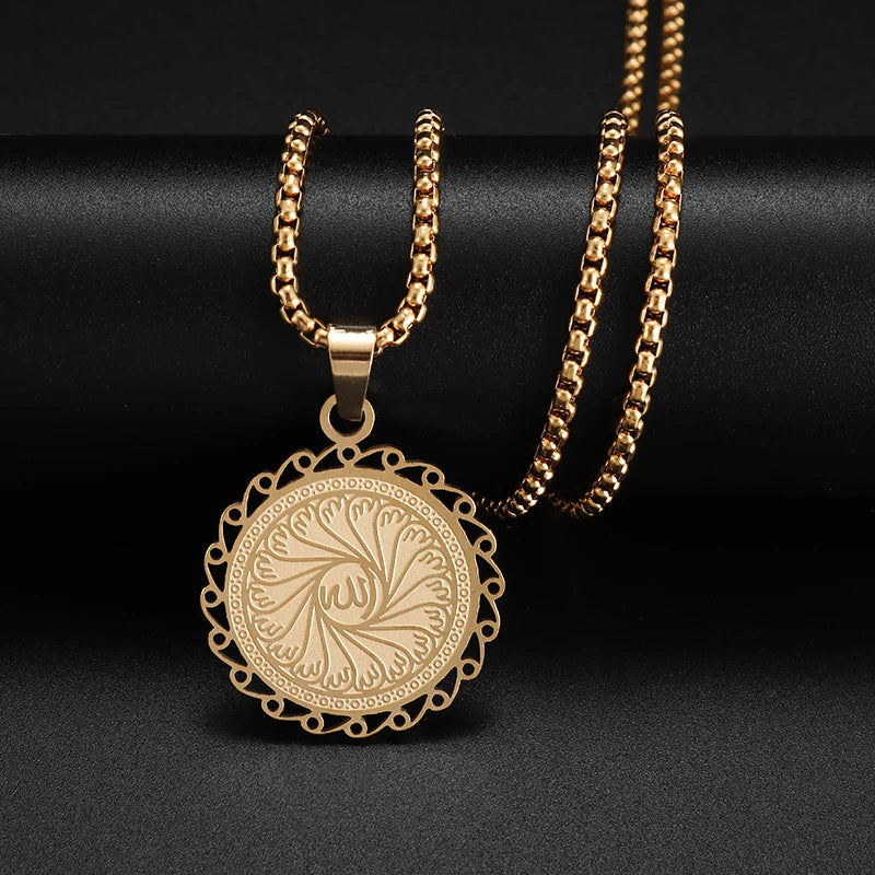 Collier médaille Allah en acier inoxydable – Bijou islamique unisexe