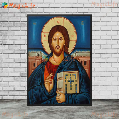 Icône religieuse du Christ Pantocrator – Tableau orthodoxe sur toile sans cadre pour église et décoration murale