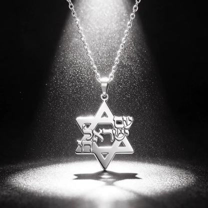 Collier Am Yisrael Chai & Étoile de David en Acier Inoxydable – Unisexe