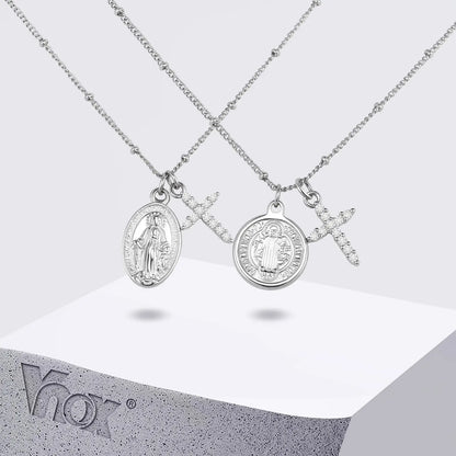 Collier Vierge Marie avec croix en zircon – bijou religieux pour femme