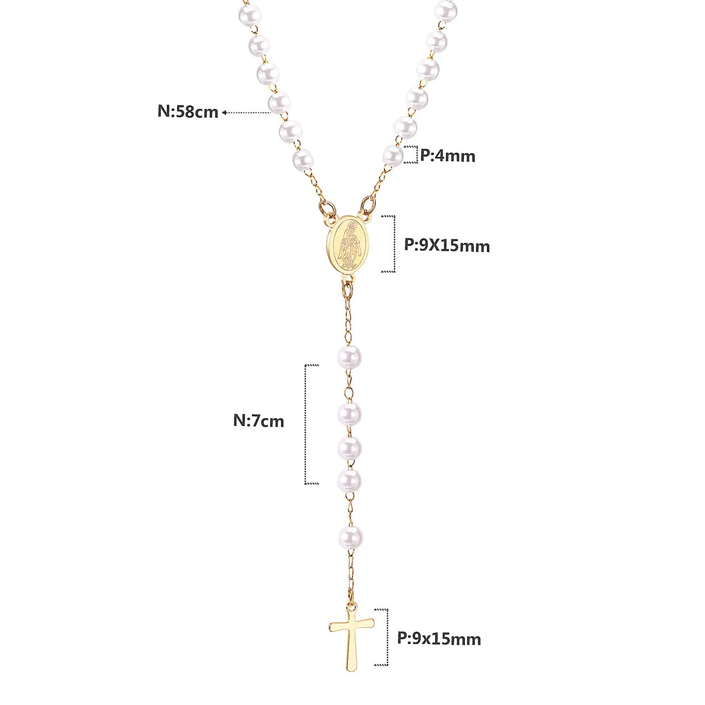 Collier Rosaire Catholique Doré en Acier Inoxydable – Pendentif Croix de Prière
