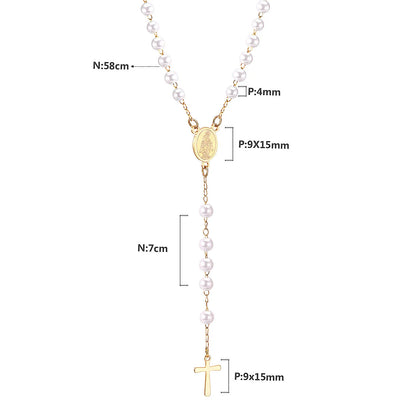 Collier Rosaire Catholique Doré en Acier Inoxydable – Pendentif Croix de Prière