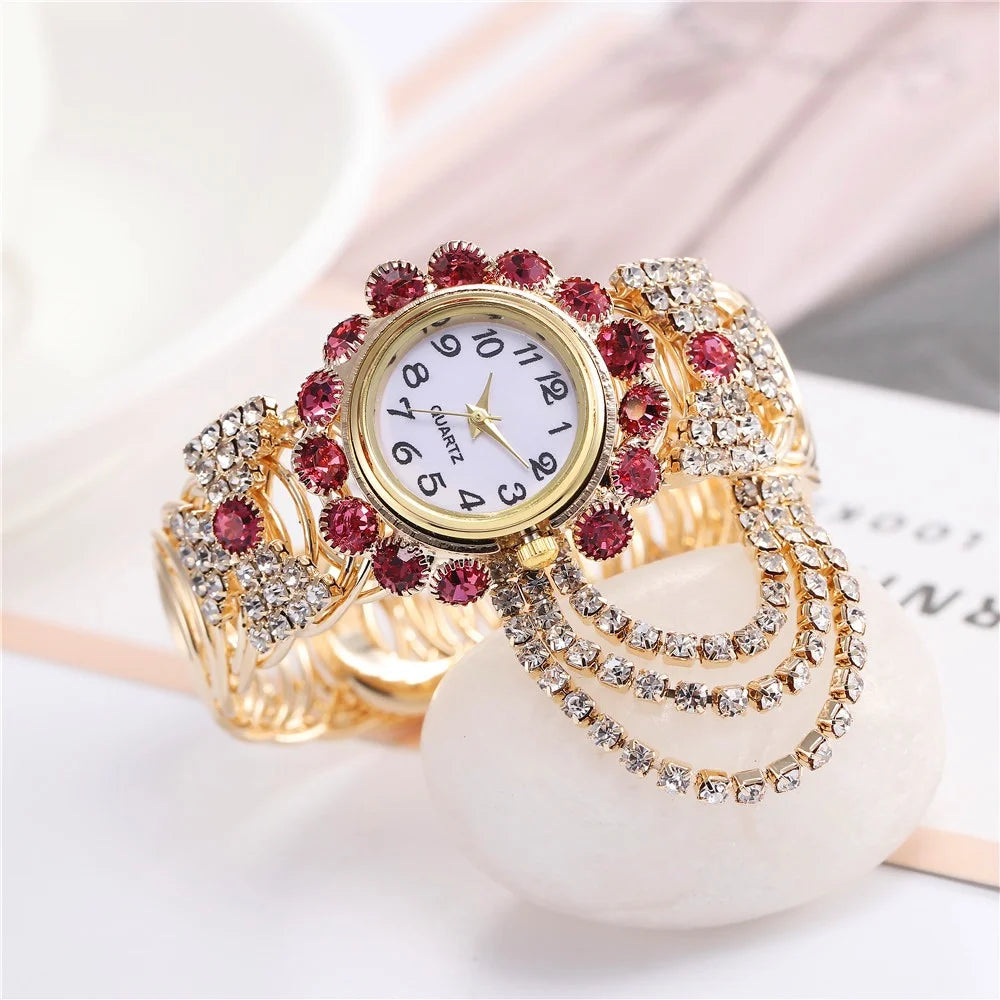 Coffret Montre Femme Strass 5 Pièces – Montre Quartz & Bijoux