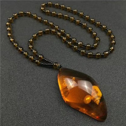 Collier Bohème Femme en Perles Ambre Résine – Style Ethnique Élégant, Chaîne Pull Tendance
