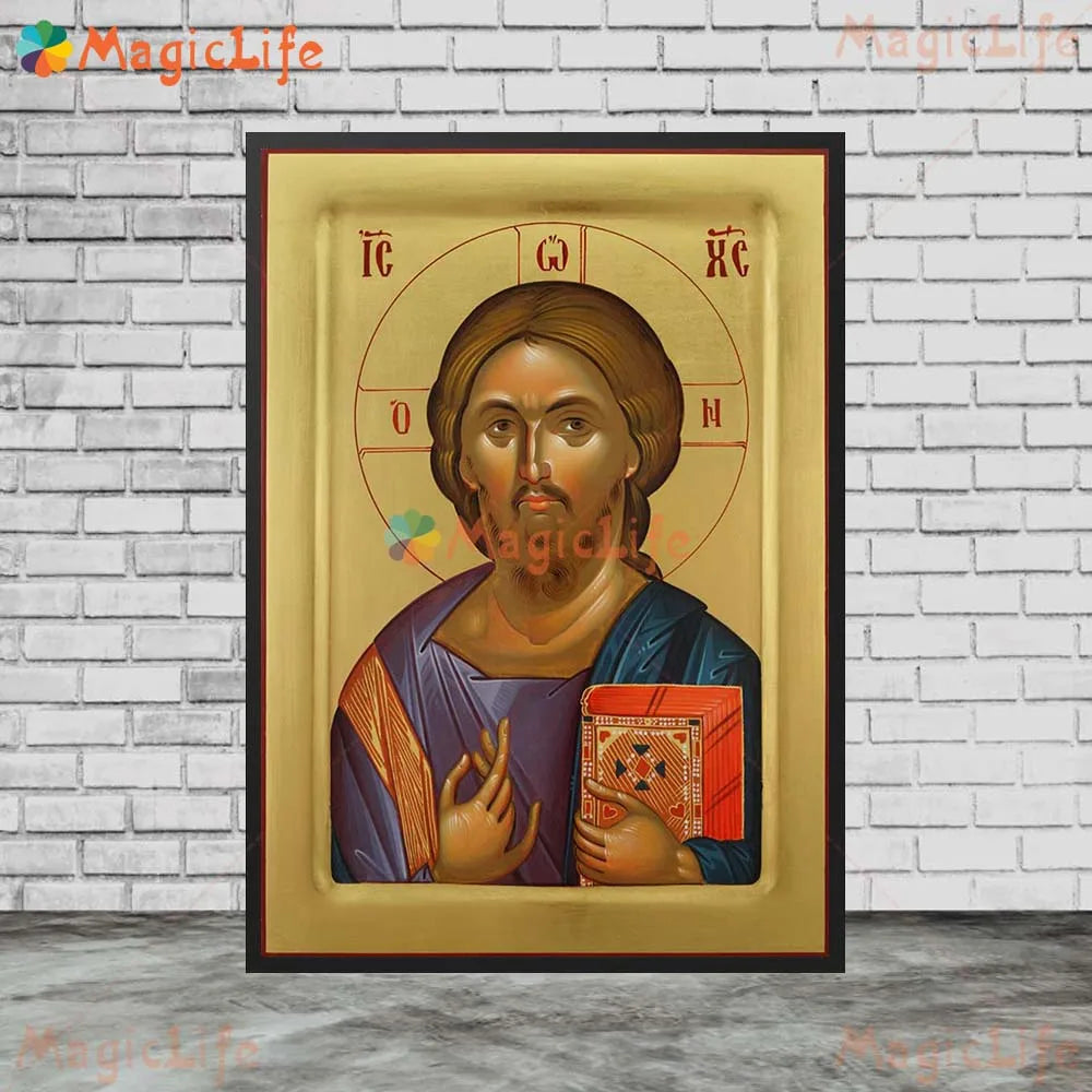 Icône religieuse du Christ Pantocrator – Tableau orthodoxe sur toile sans cadre pour église et décoration murale