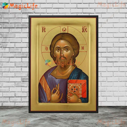 Icône religieuse du Christ Pantocrator – Tableau orthodoxe sur toile sans cadre pour église et décoration murale