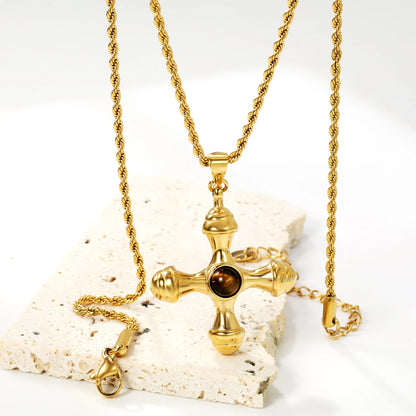 Collier Rosaire Catholique Doré en Acier Inoxydable – Pendentif Croix de Prière