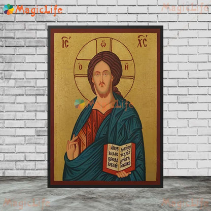 Icône religieuse du Christ Pantocrator – Tableau orthodoxe sur toile sans cadre pour église et décoration murale