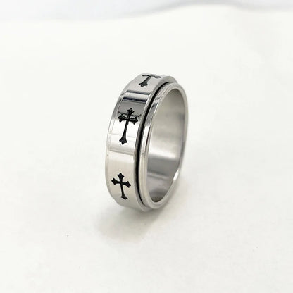 Bague croix rotative en acier inoxydable – bijou chrétien unisexe