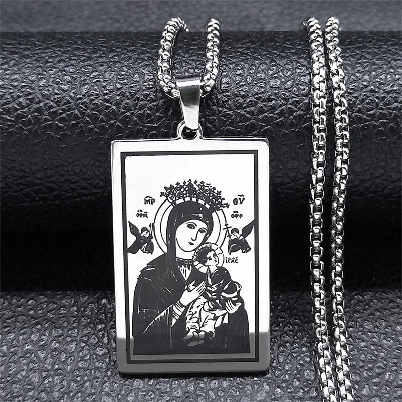 Collier médaille Vierge Marie de Schoenstatt en acier inoxydable – bijou religieux
