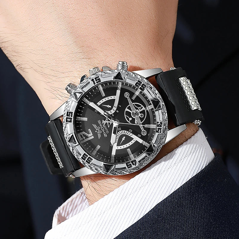 Coffret Montre Homme Cadran Arabe 4 Pièces – Montre Quartz & Bijoux