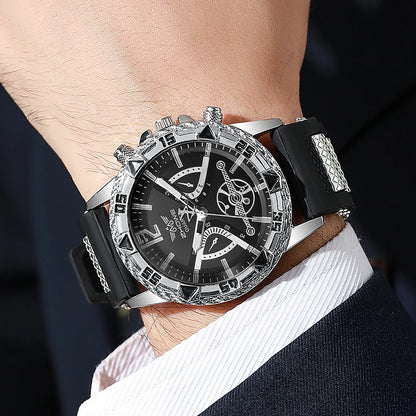 Coffret Montre Homme Cadran Arabe 4 Pièces – Montre Quartz & Bijoux