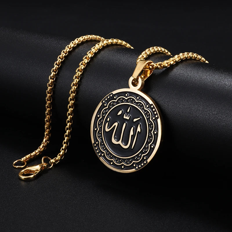 Collier médaille Allah en acier inoxydable – Bijou islamique unisexe