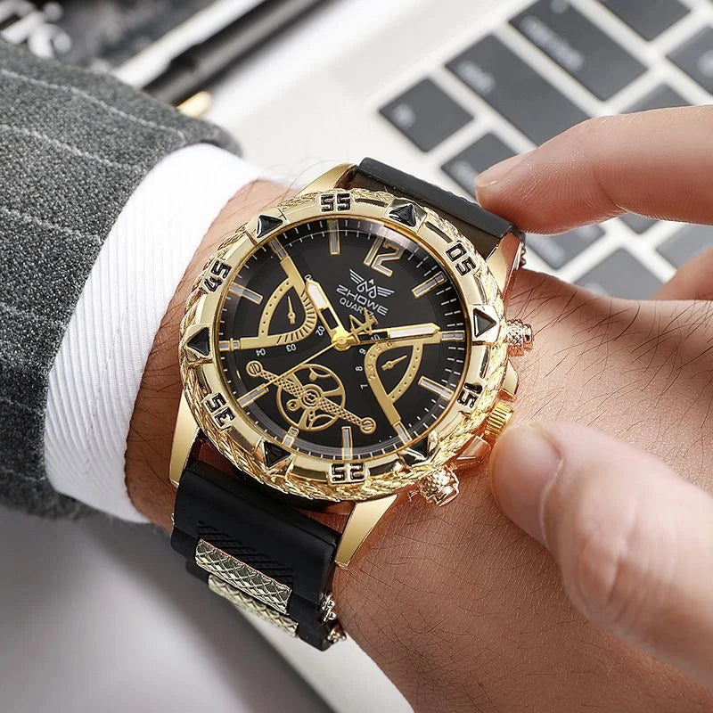 Coffret Montre Homme Cadran Arabe 4 Pièces – Montre Quartz & Bijoux