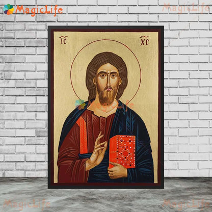 Icône religieuse du Christ Pantocrator – Tableau orthodoxe sur toile sans cadre pour église et décoration murale