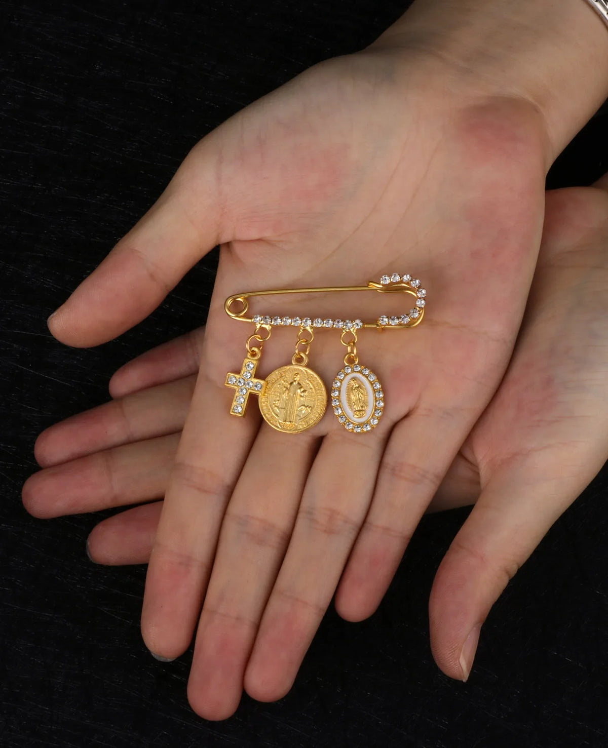 Spilla Religiosa San Benedetto e Vergine di Guadalupe – Croce Unisex