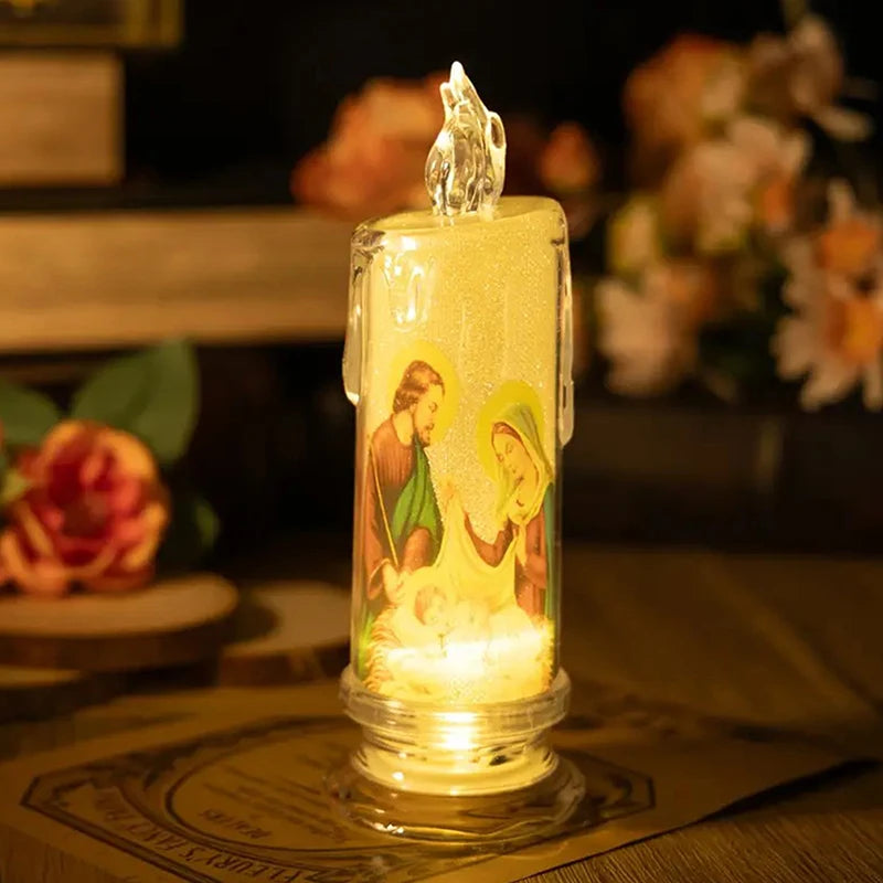 Bougie LED Religieuse Jésus & Vierge / Flamme Électronique Sans Feu