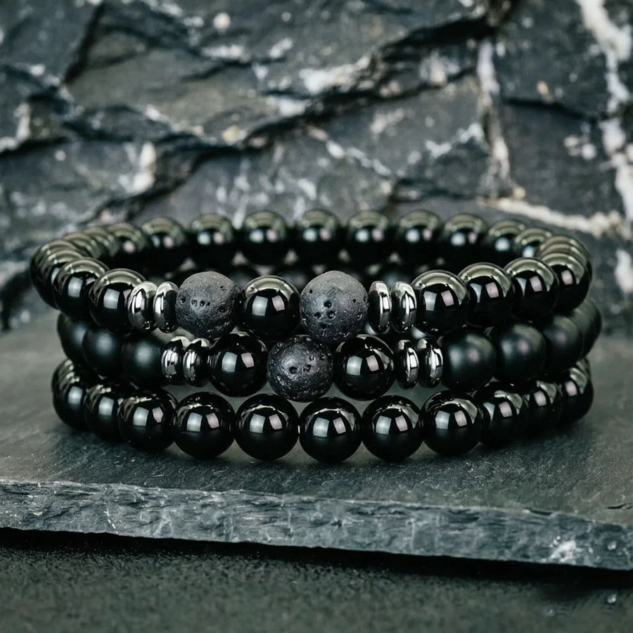 Herren-Set aus 3 Steinperlen-Armbändern – Modelle zur Auswahl