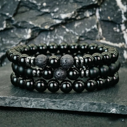 Herren-Set aus 3 Steinperlen-Armbändern – Modelle zur Auswahl