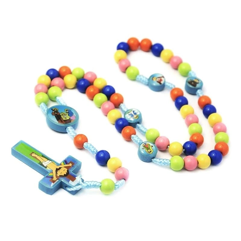 Chapelet Collier Enfant Jésus Cartoon – Pendentif Croix Catholique en Perles Colorées