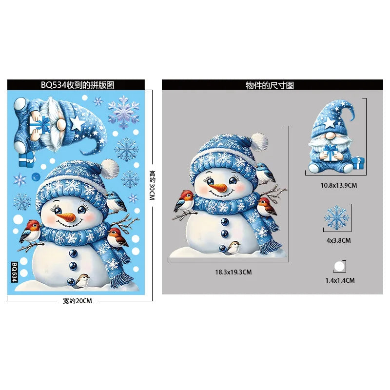 Stickers de Fenêtre Noël – Père Noël, Bonhomme de Neige & Flocons | Décoration Électrostatique Réutilisable
