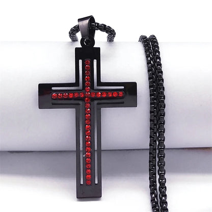 Collier catholique doré avec pendentif croix en cristal – Acier inoxydable, femme et homme