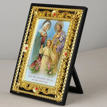 Icône Sainte Famille et archange Saint Michel – décoration religieuse de table