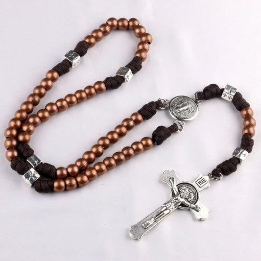 Vintage St. Benedikt Kreuzkette mit geflochtenem Band – Gebetsschmuck für Herren