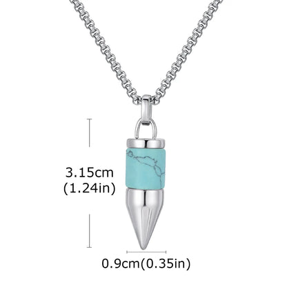 Collier Pendentif Pierre Turquoise & Boussole – Acier Inoxydable Homme