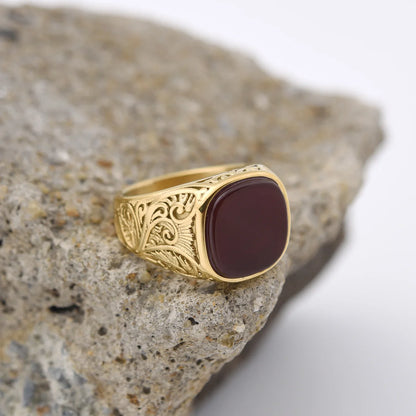 Bague homme acier inoxydable avec pierre colorée – style vintage mystique