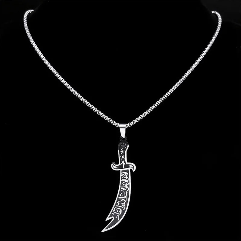 Bijoux islamiques sabre Zulfiqar en acier inoxydable – Collier, bracelet et boucles d’oreilles
