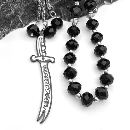 Pendentif de voiture sabre Zulfiqar en acier inoxydable doré – accessoire islamique