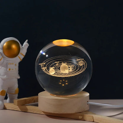 Lampe Boule de Cristal LED Galaxie 3D – Lune & Planètes – Veilleuse USB Décorative