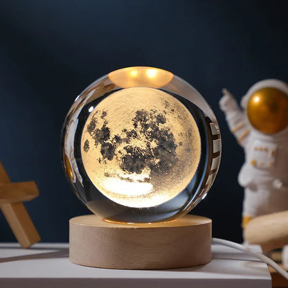 Lampe Boule de Cristal LED Galaxie 3D – Lune & Planètes – Veilleuse USB Décorative