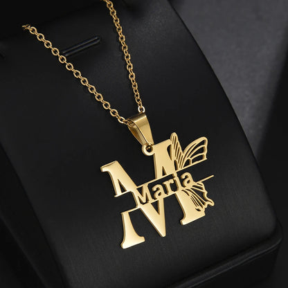 Collier Prénom Personnalisé Papillon – Acier Inoxydable Femme