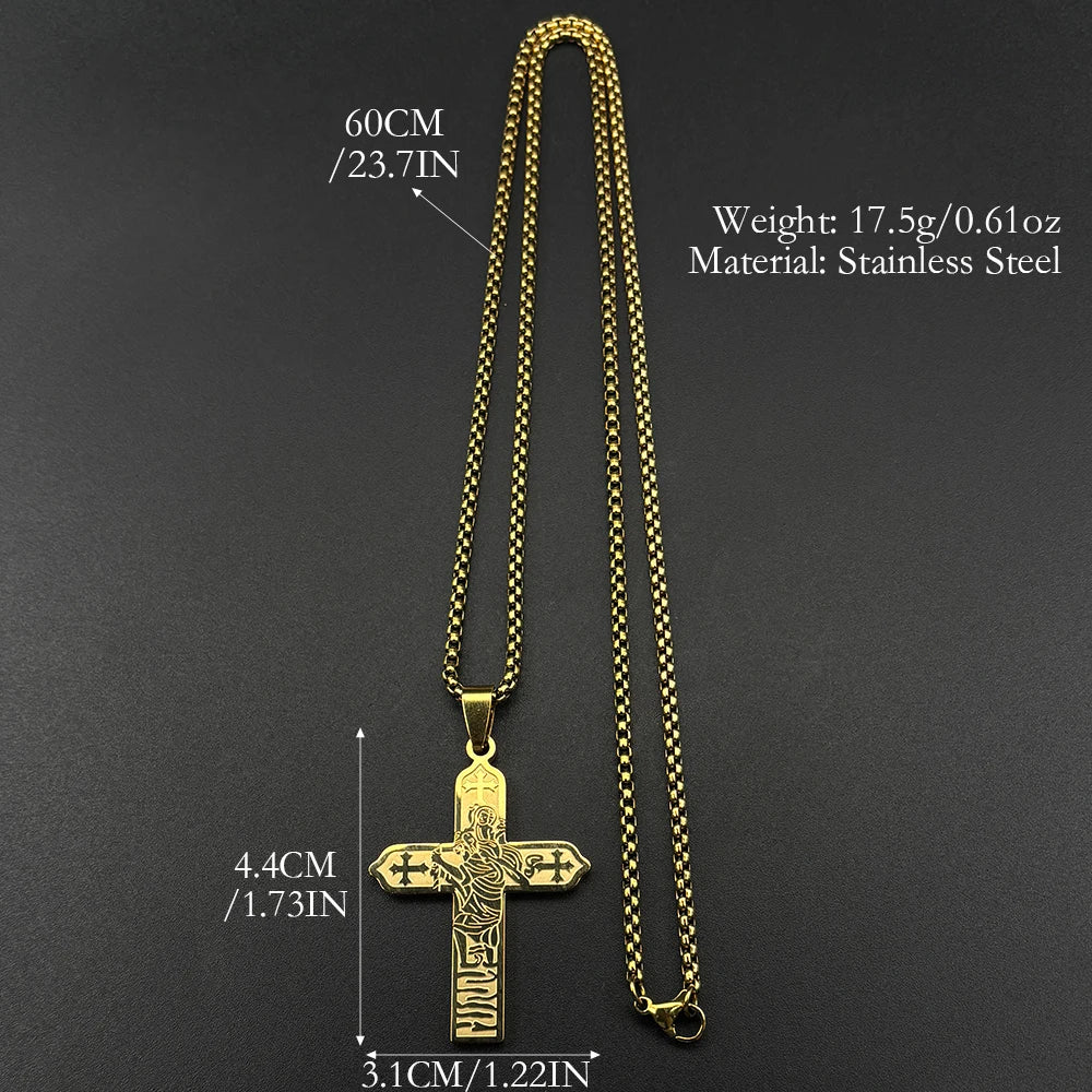 Collier icône Vierge Marie et Enfant Jésus avec croix – bijou catholique unisexe