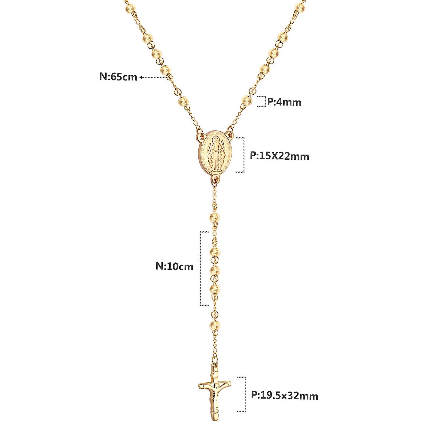 Collier Rosaire Catholique Doré en Acier Inoxydable – Pendentif Croix de Prière
