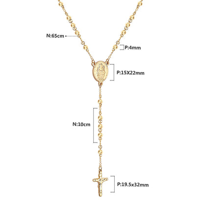 Collier Rosaire Catholique Doré en Acier Inoxydable – Pendentif Croix de Prière