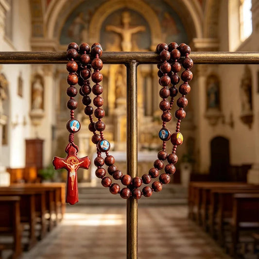 Chapelet Catholique Vintage – Perles en Bois & Crucifix