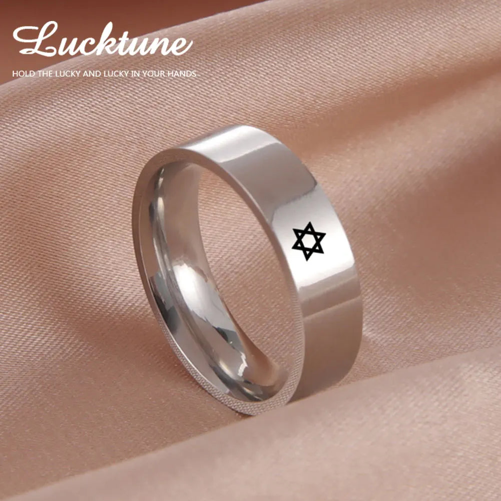 Bague étoile de David à six branches en acier inoxydable – bijou religieux unisexe