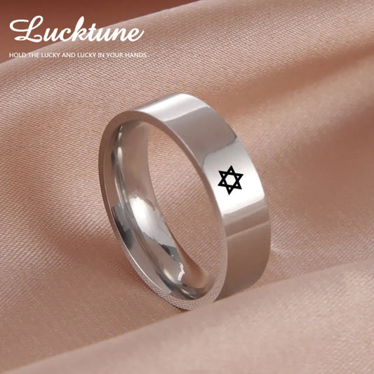 Bague étoile de David à six branches en acier inoxydable – bijou religieux unisexe
