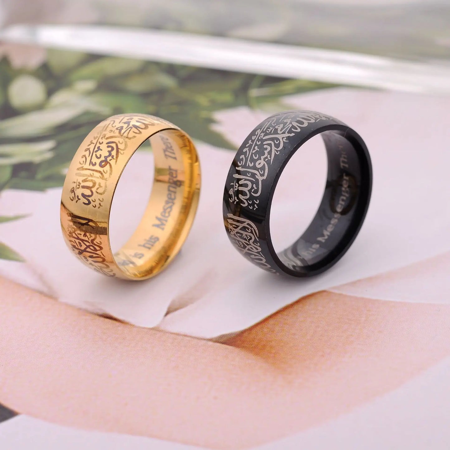 Bague islamique en acier titane avec inscription coranique – Bijou unisexe
