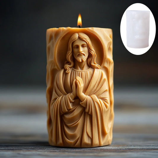 Prayer Jesus Relief Cylinder Moule Bougie Jésus en Silicone – Relief Chrétien – Moule Cylindre Prière pour Cire, Résine & PlâtreCandle Silicone Mold Flower Jesus Statue Relief Resin Mould Jesus Sculpture Concrete Gypsum Molds