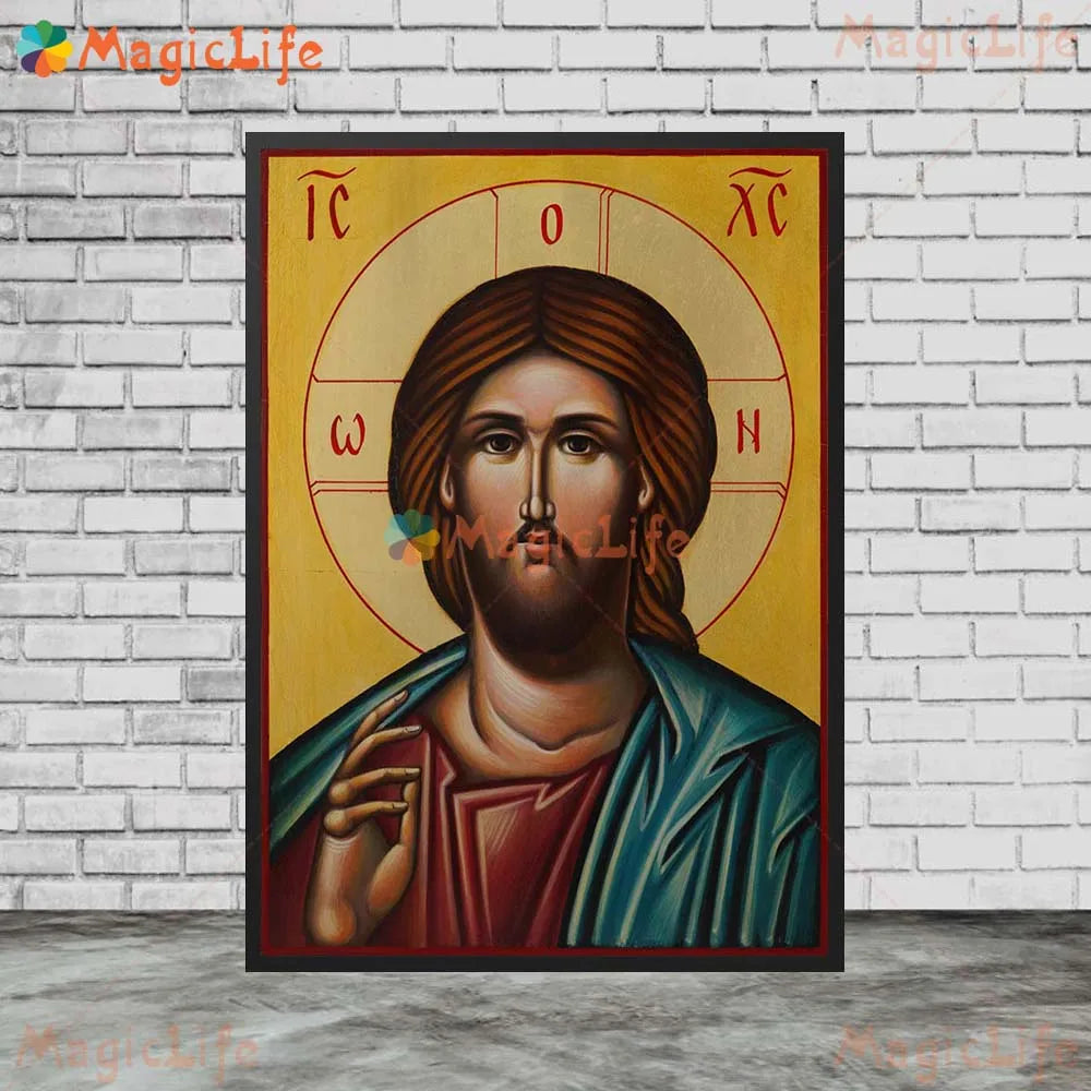 Icône religieuse du Christ Pantocrator – Tableau orthodoxe sur toile sans cadre pour église et décoration murale