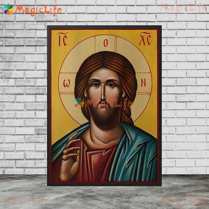 Icône religieuse du Christ Pantocrator – Tableau orthodoxe sur toile sans cadre pour église et décoration murale