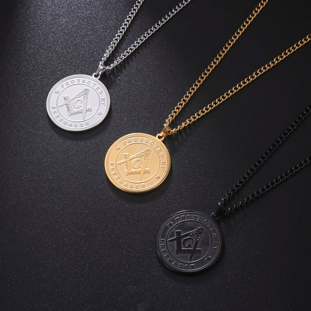 Collier Maçonnique Homme en Acier Inoxydable – Pendentif Franc-Maçon Équerre & Compas, Style Gothique Punk