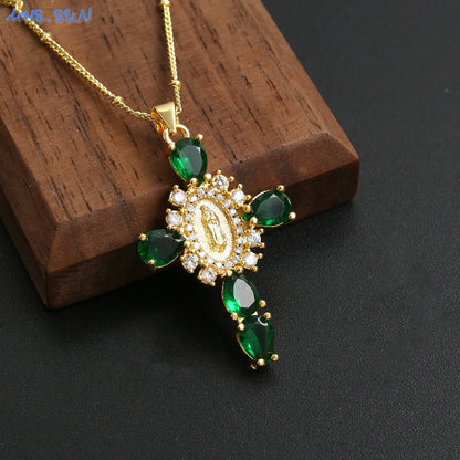 Virgin of Guadalupe Cross Necklace with Zircon – Unisex Catholic Jewelry