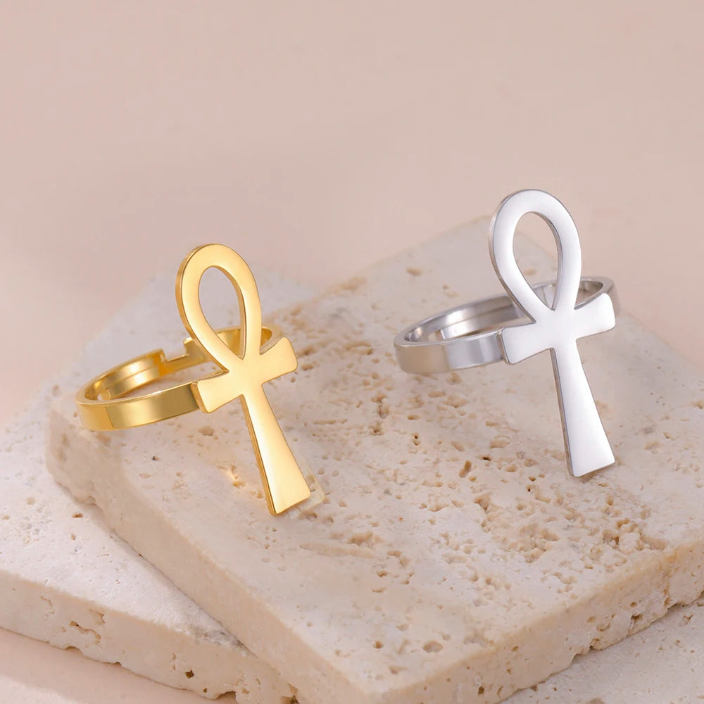 Verstellbarer Ankh-Ring aus Edelstahl – Unisex-Glücksbringer