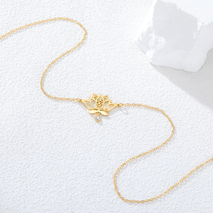 Collier Lotus Om avec zircon – Bijou spirituel en acier inoxydable